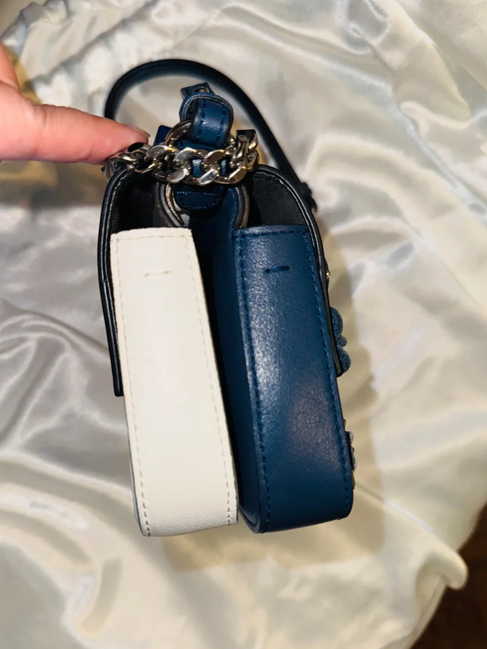 Blue Floral Embellished Leather Crossbody Bag - Unbranded